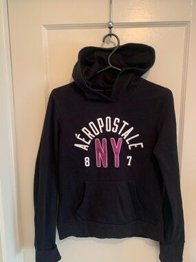 Stunning Aéropostale NY Hoodie in Navy with Sparkling Pink Lettering SZ Medium